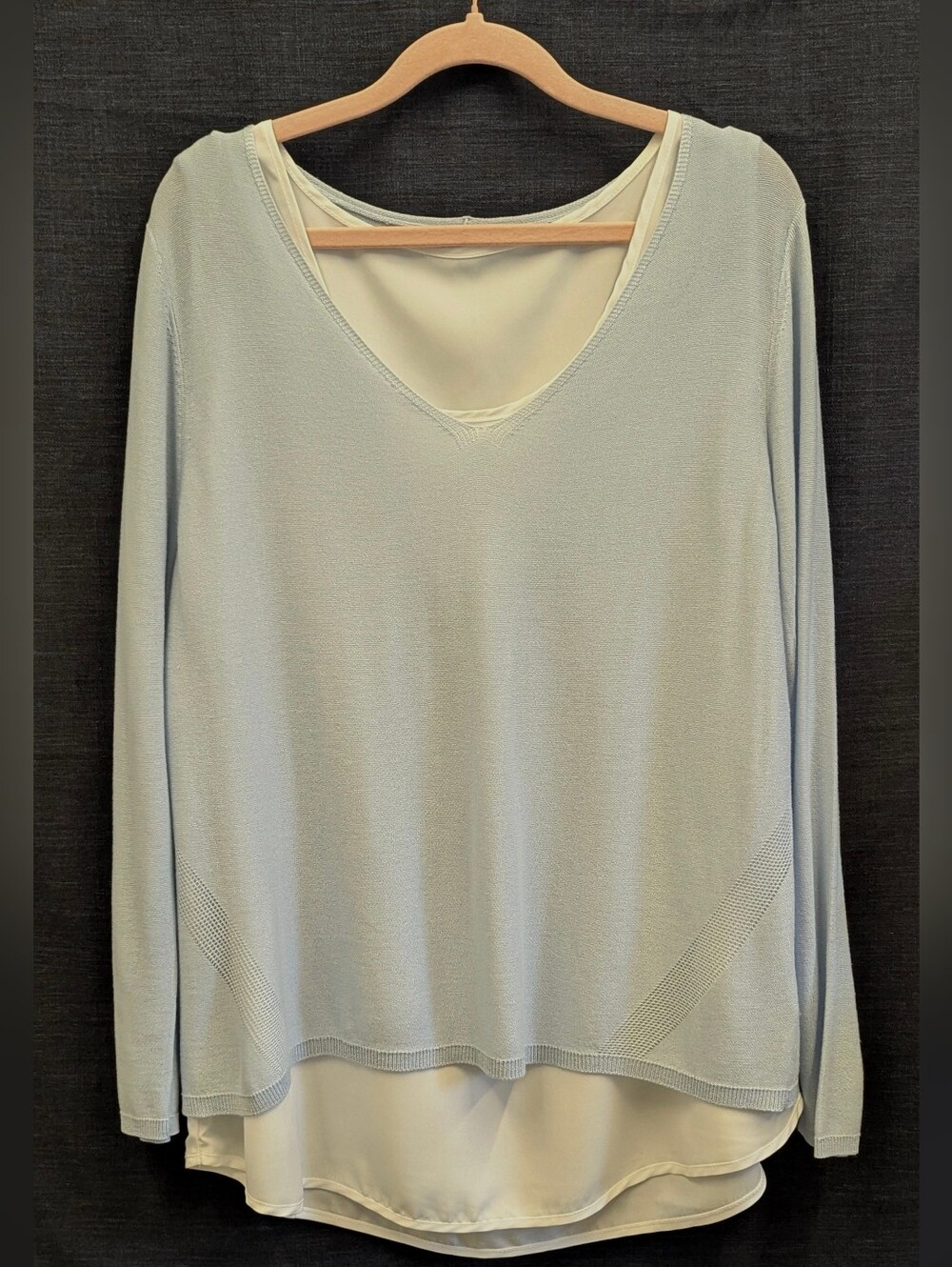 Penmans Women's V-Neck Layered Sweater Gray & Cream XL Like New